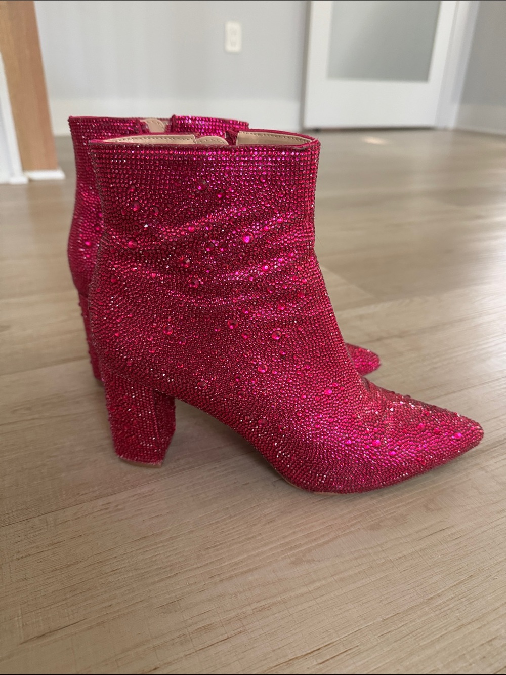Betsey Johnson Hot Pink Crystal-Embellished Ankle Boots